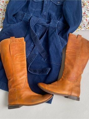 Frye Tall Leather Riding Boots Cognac Brown 6 1/2 Classic Equestrian